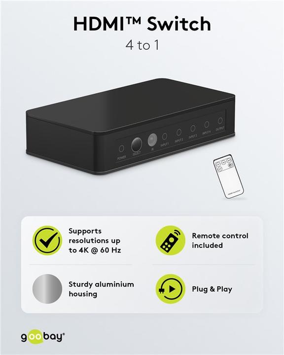 Actual product image Goobay HDMI Switch Box 4 to 1 4K @ 60 Hz