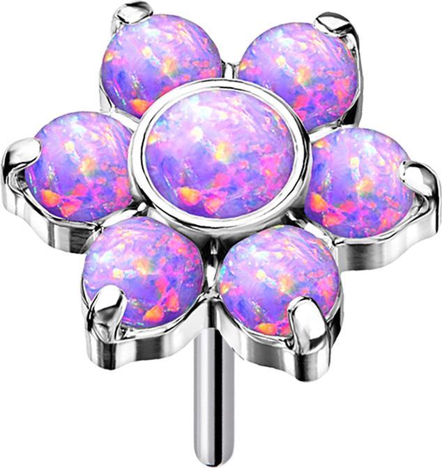 Actual product image Star Piercing Threadless silver flower opals violet (without brass, Surgical steel 316L, Titanium)