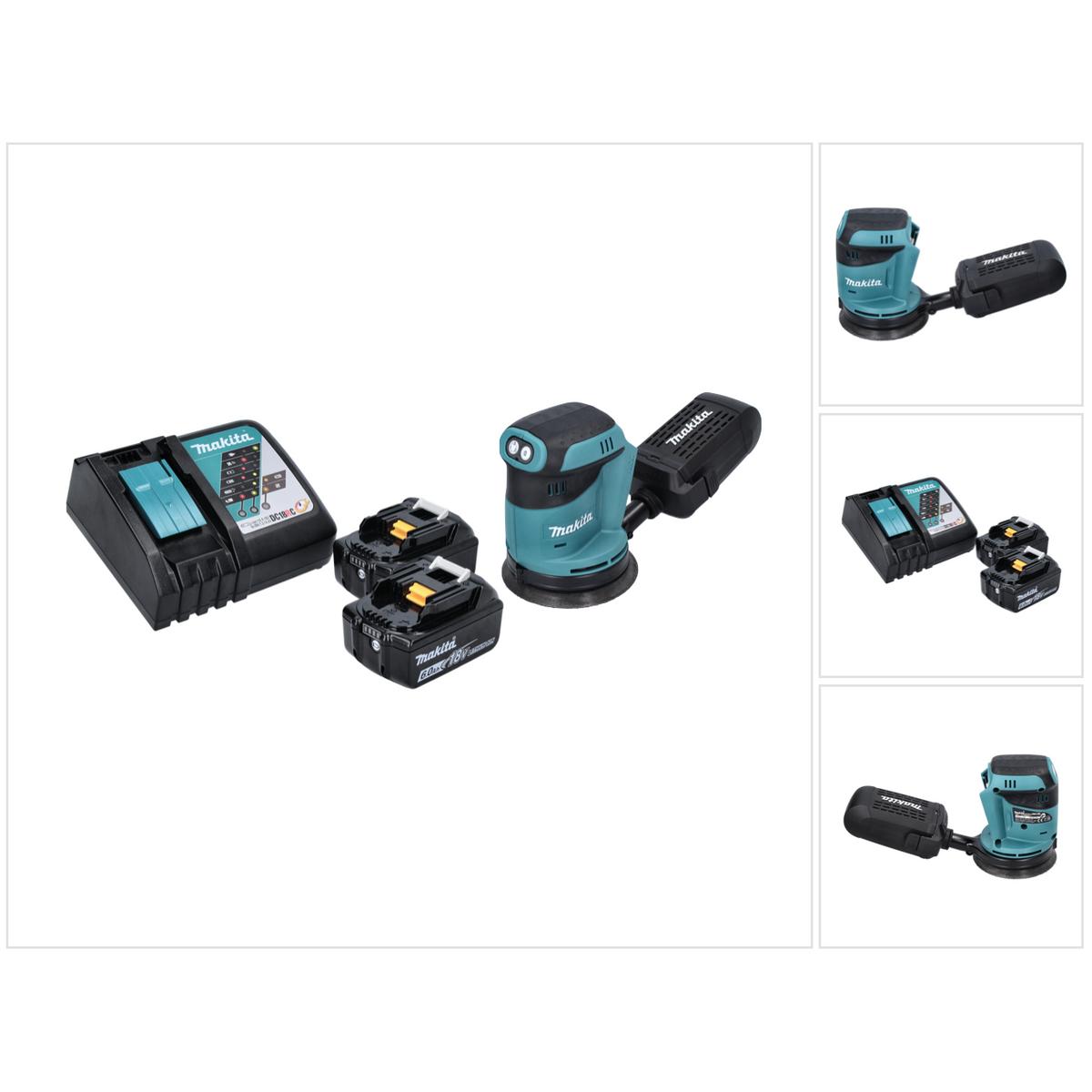 Thumbnail - Makita, Schleifmaschine + Poliermaschine, DBO 180 RG Akku Exzenterschleifer 18 V 125 mm + 2x Akku 6,0 Ah + Ladegerät (Ex...