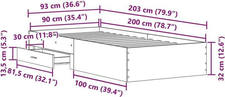 Image du produit vidaXL Cadre de lit en vieux bois 90x200 cm bois d'ingénierie (90 x 200 cm)