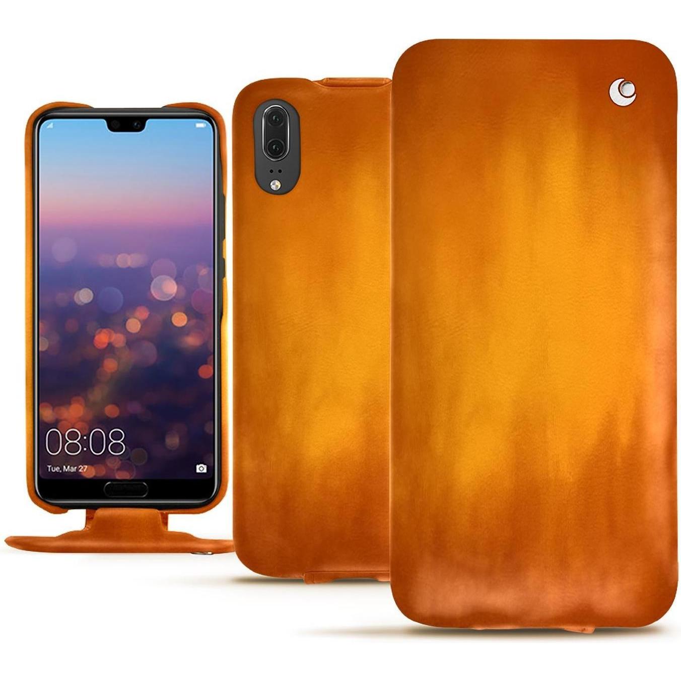 Noreve Lederschutzhülle vertikal (Huawei P20), Smartphone Hülle, Orange