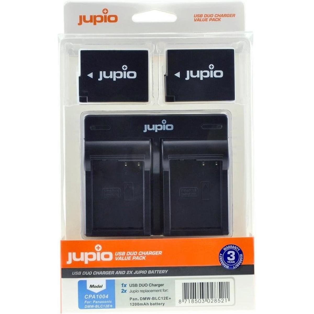 Jupio Set di caricabatterie per Panasonic DMW-BLC12E + 2x batterie, Alimentatore fotocamera, Nero