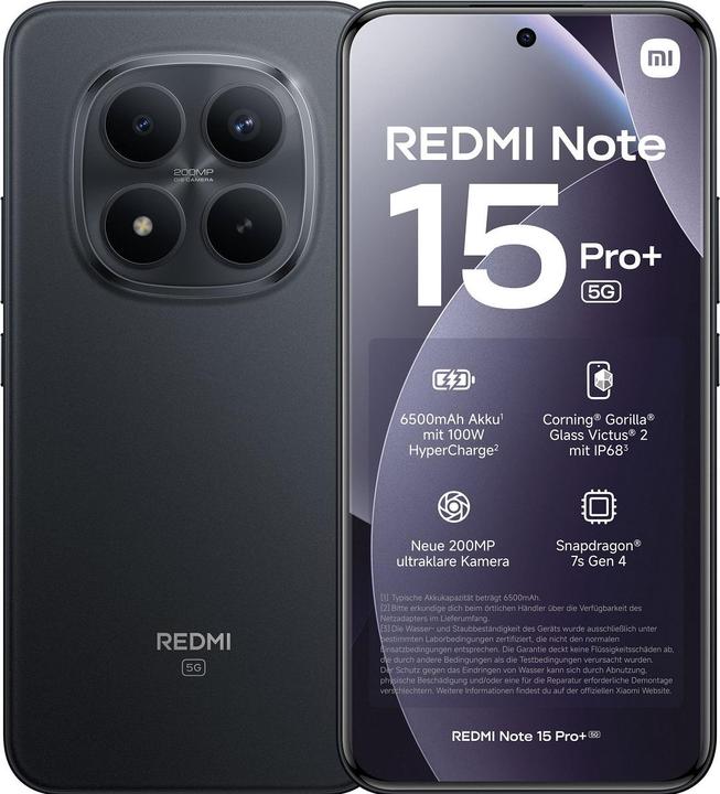 Actual product image Xiaomi Redmi Note 15 Pro+ 5G (512 GB, Black, 6.83", Dual SIM, 5G)
