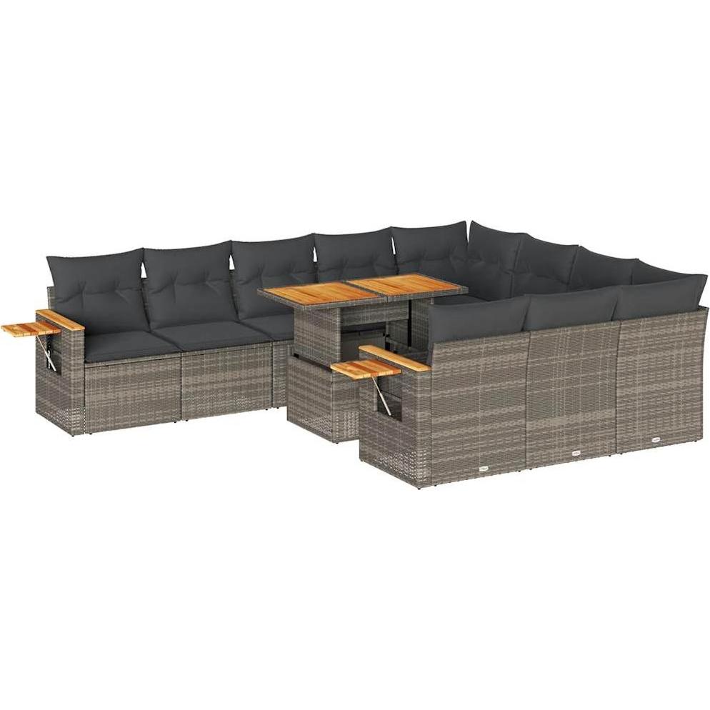 Thumbnail - VidaXL, Gartenlounge, 10-tlg. Garten-Sofagarnitur mit Kissen Grau Poly Rattan Akazie