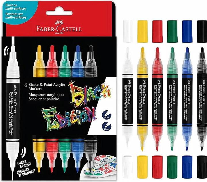 Produktbild Faber-Castell - Black Edition Shake & Paint Acrylic Markers Set of 6 (Classic Colours) (285507) (6 x)