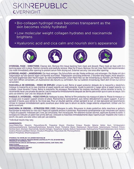 Image du produit Skin Republic Collagen Biocollagen Overnight Hydrogel Maske (30 ml)