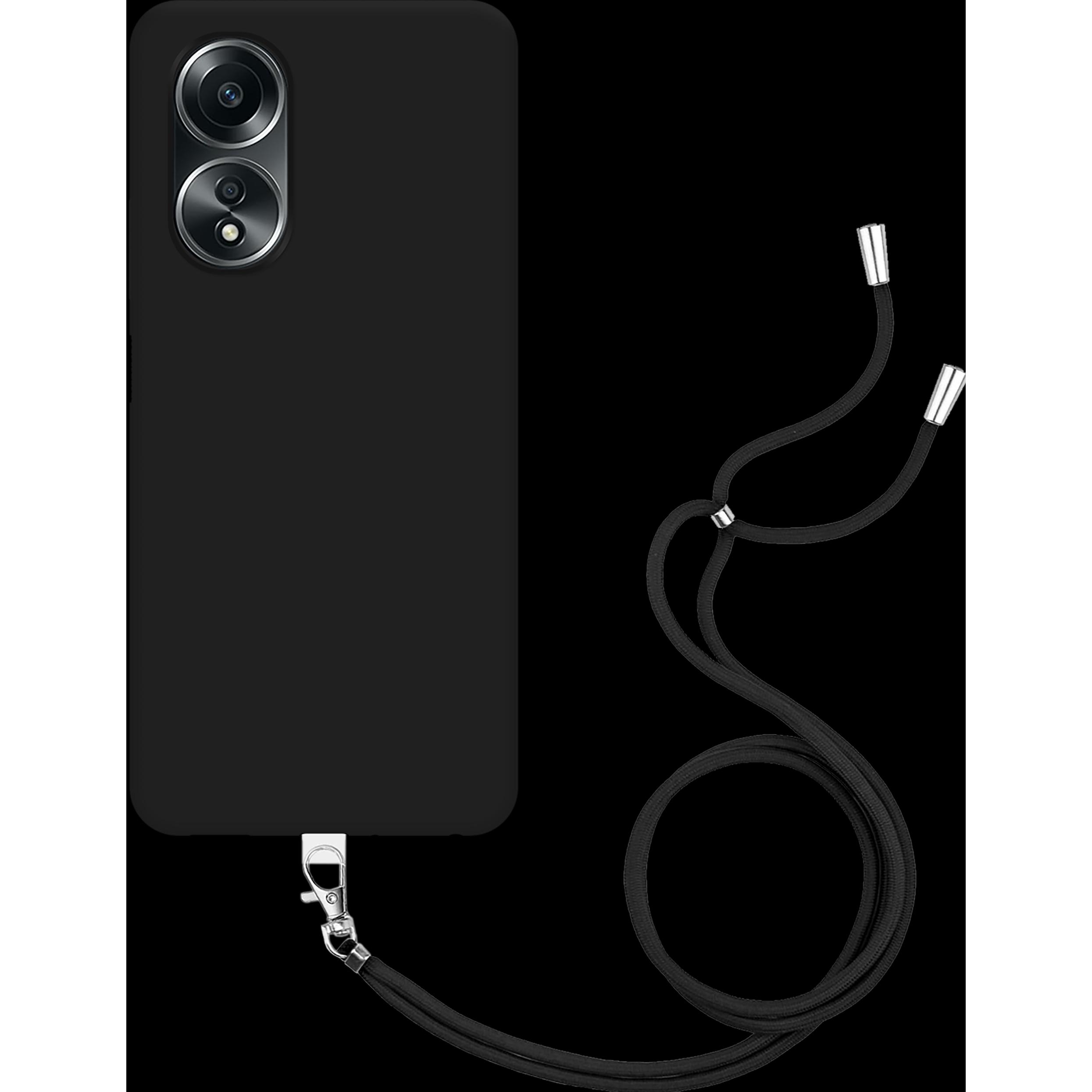 Thumbnail - Cazy Handykette Hülle Kompatibel mit Oppo A58 4G - Silikon Handyhülle mit Band Necklace Hülle -, Handykette, Schwarz