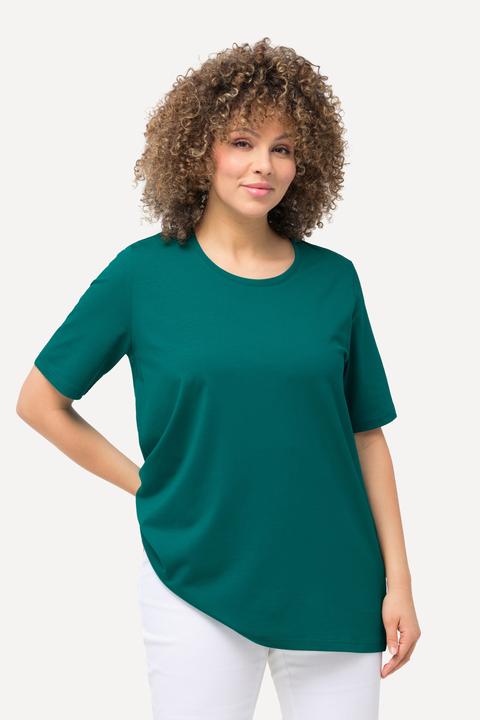 Image du produit Ulla Popken T-shirt en coton bio. Col rond et manches courtes. Coupe évasée (62)