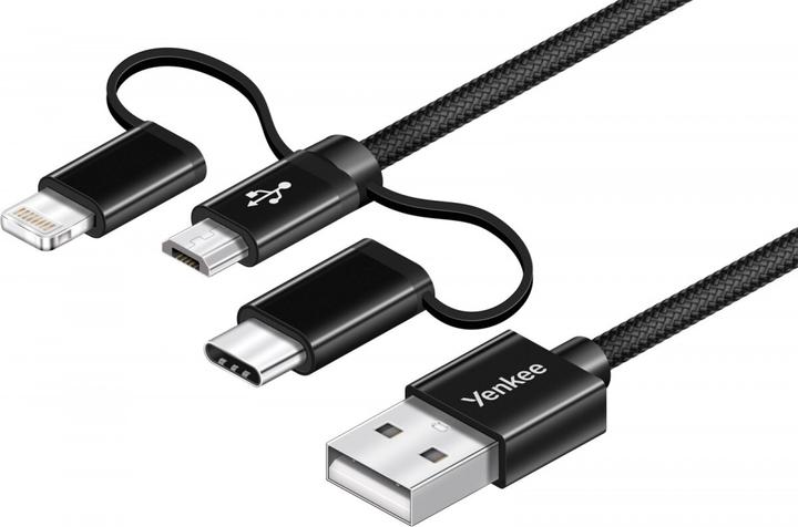 Produktbild Yenkee USB-A USB cable - USB-C, microUSB, Lightning 1 m Black (35052028) (1 m, USB 3.0)