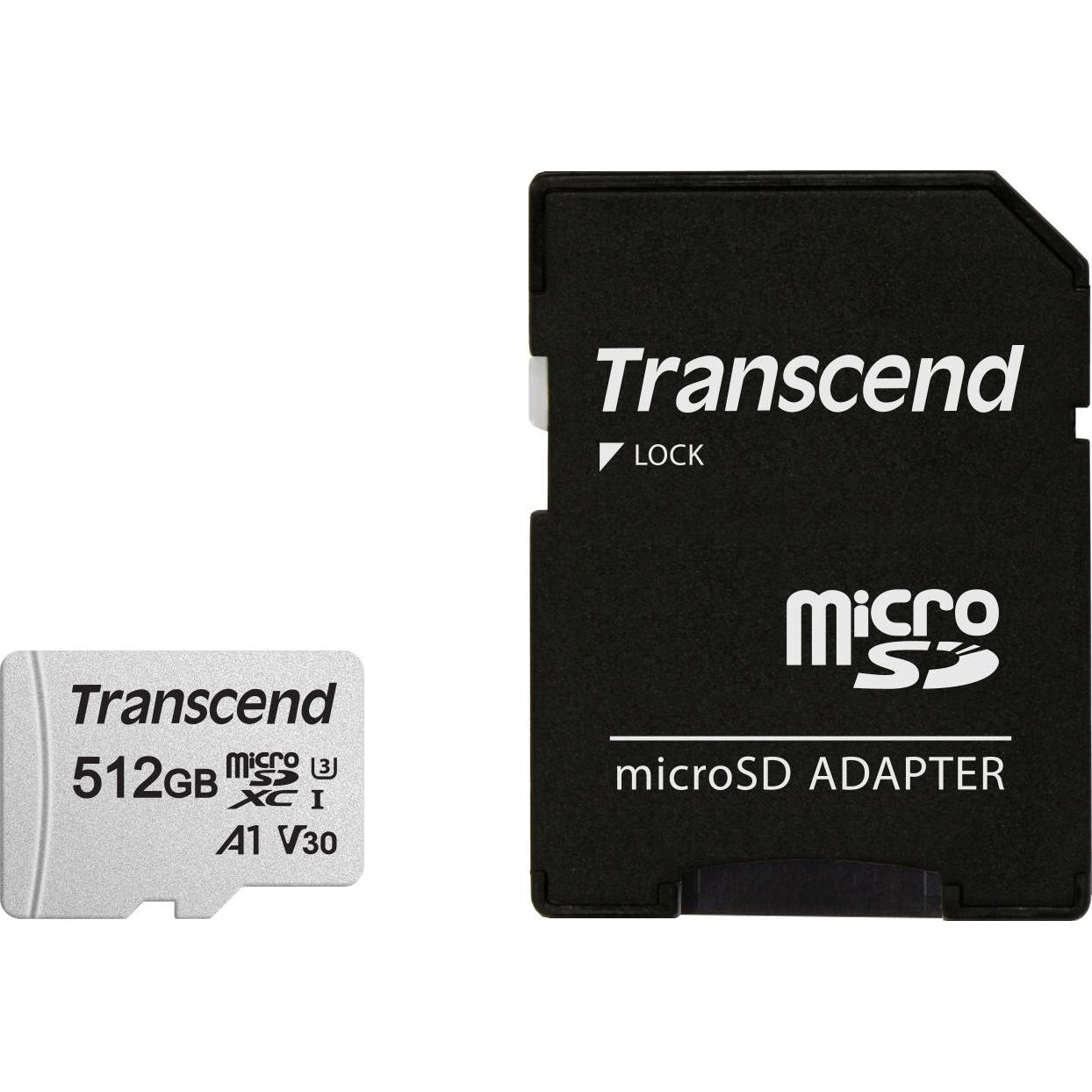 Transcend 300S (512 GB, microSDXC, U3, UHS-I), Speicherkarte, Silber