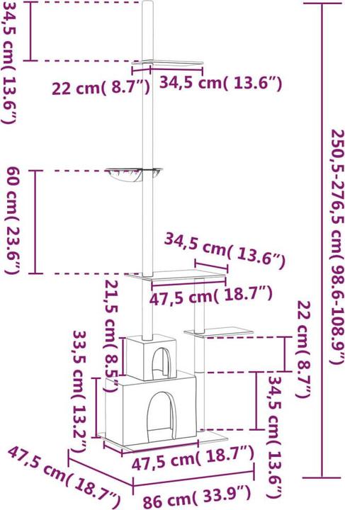 Produktbild vidaXL Kratzbaum Deckenhoch Dunkelgrau 250,5-276,5cm Katzenbaum Kletterbaum (Dunkelgrau)