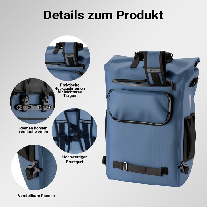 Produktbild Wiltec Gepäckträgertasche blau 20l Fahrradtasche Rucksack Gepäcktasche (20 l, Gepäckträgertasche)