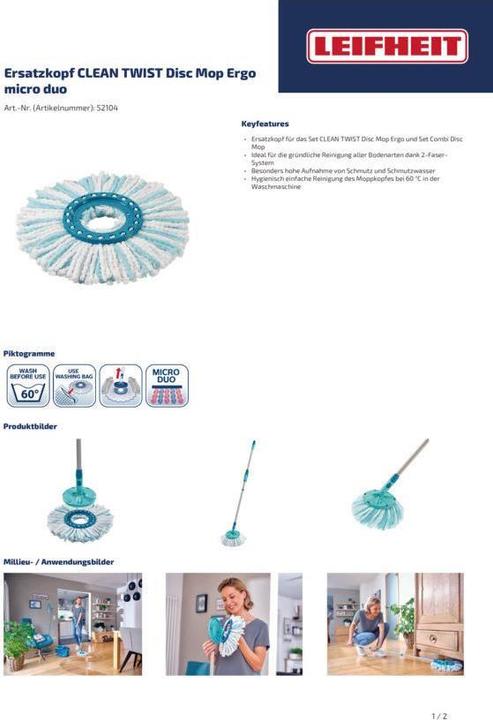 Immagine prodotto Leifheit Testa di ricambio Clean Twist Disc Mop microduo (1 pz.)