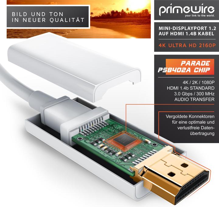 Produktbild Primewire 4k Mini Displayport 1.2 auf HDMI Kabel | Thunderbolt 1- und Thunderbolt 2 Ports | 4K Ultra HD 2160p (2 m, DisplayPort, HDMI, 2.0)
