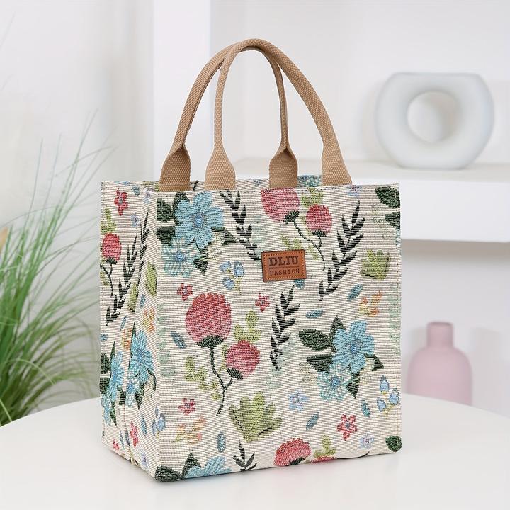 Only-Bags.Store Vintage Floral Nylon Tote Bag mit Reissverschluss, faltbare Top-Griff Handtasche für Pendeln und