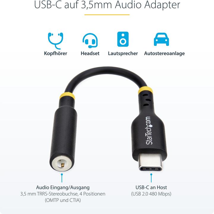 Produktbild StarTech Adap USB-C to 3.5mm Audio (M/F) (0.13 m)