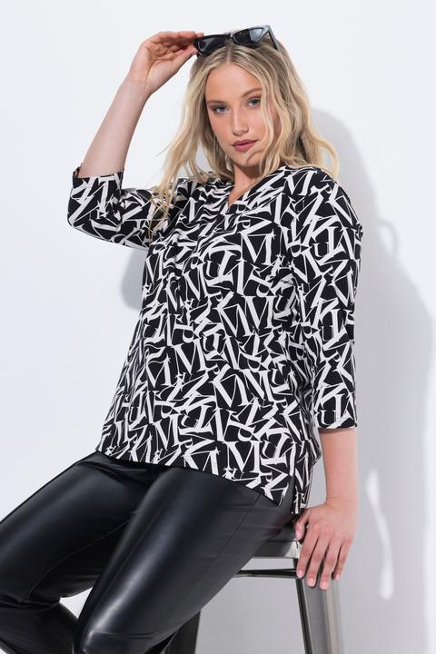 Actual product image Ulla Popken Shirt, Buchstaben, Classic, V-Ausschnitt, 3/4-Arm (50, 52)