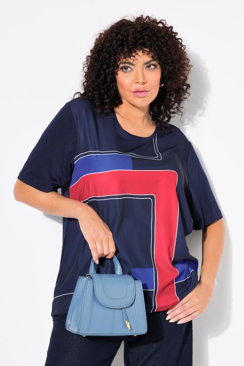 Image du produit Ulla Popken T-shirt avec satin sur le devant, col rond et manches 3/4, collection Classic (56)