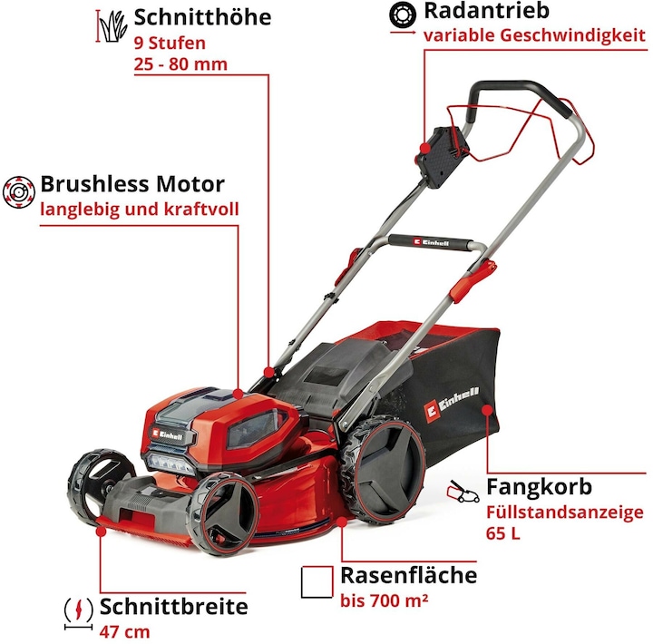 Image du produit Einhell Tondeuse à gazon sans fil GP-CM 36/47 S Li BL (4 x 4.0Ah) (Fonctionnement sur batterie)