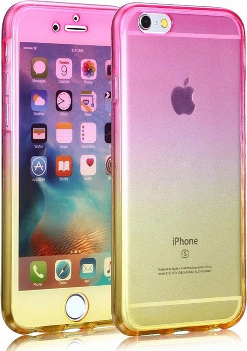 Produktbild König Design Huawei P8 Lite Full Body 360 Silikon Schutzhülle Handy Hülle Case Pink / Gelb (Huawei P8 Lite)