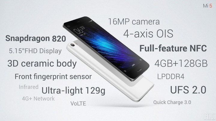 Produktbild Xiaomi Mi 5 (32 GB, White, 5.15", Dual SIM, 16 Mpx, 4G)