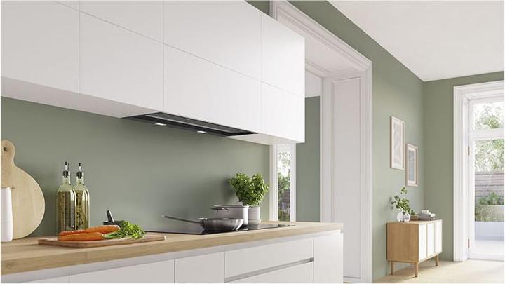 Produktbild Bosch Hausgeräte Serie 6, Integrierte Designhaube, 90 cm, Klarglas schwarz bedruckt, Mattschwarz, DBB97DP60