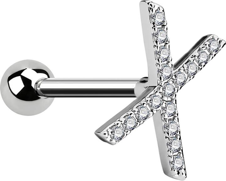 Produktbild Star Piercing Micro Barbell silber X mit Kristall (Messing, Chirurgenstahl 316L)