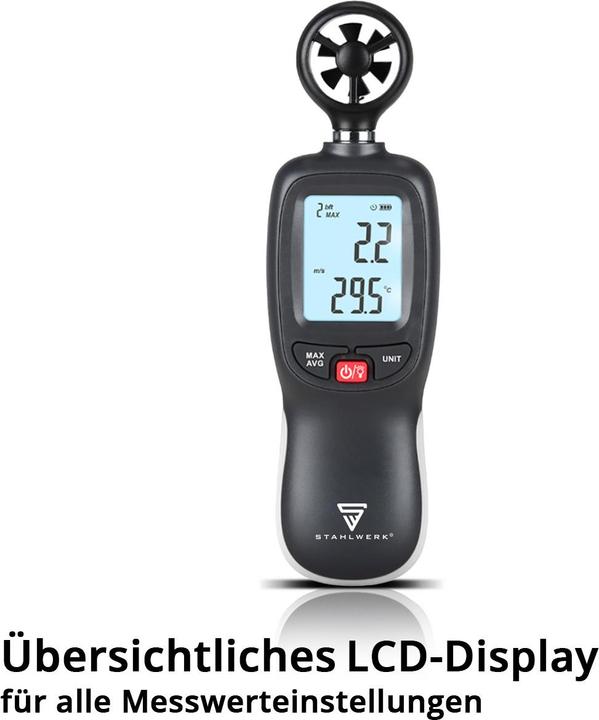 Produktbild Stahlwerk Anemometer Kompakter Luftgeschwindigkeitsmesser 30 m/s, Windmessgerät mit LCD-Display
