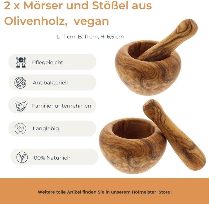 Immagine prodotto Hofmeister Holzwaren 2x mortaio e pestello in legno d'oliva