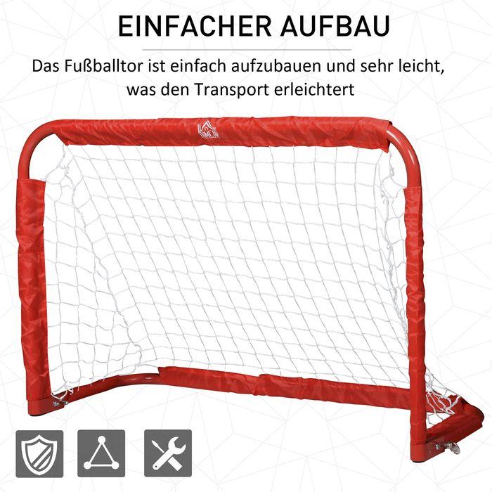 Immagine prodotto Swisshandel24 Porte da calcio, rete da calcio, set di 2 mini porte, pieghevoli, acciaio (Q195), Tetrolon, rosso