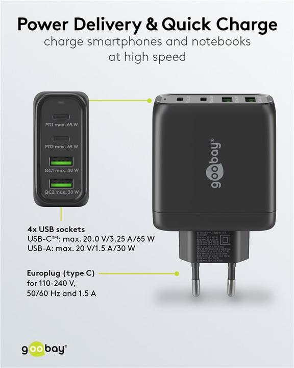 Produktbild Goobay USB Multiport Schnellladegerät mit GaN Technologie (65 W)