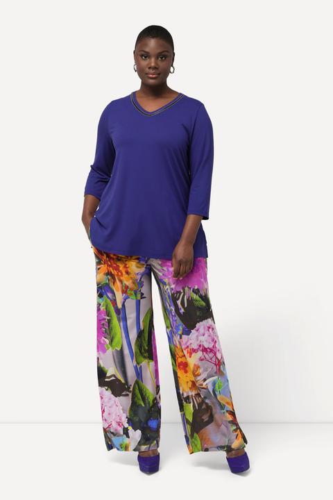 Immagine prodotto Ulla Popken Pantaloni in tessuto fluente con fiori, taglio della gamba ampio e cintura elastica (58, 60)