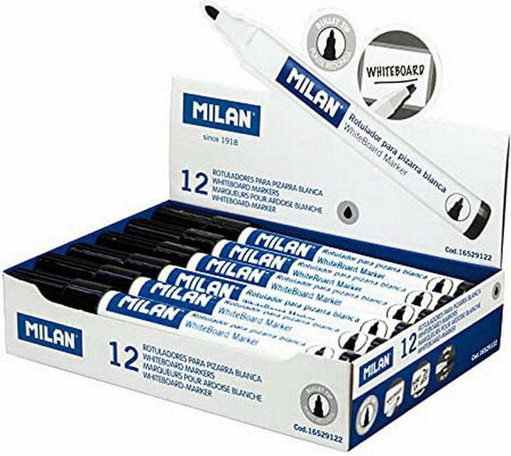Immagine prodotto Penne a punta di feltro Milano lavagna bianca 12 pezzi PVC nero (Nero, 12 x)