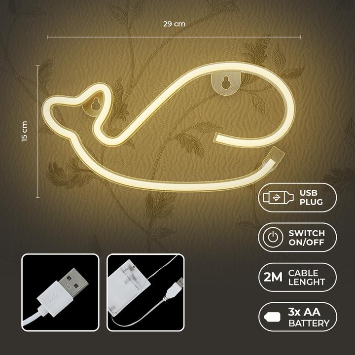 Image du produit Forever Light Néon LED WHALE blanc chaud Bat + USB FLNEO9