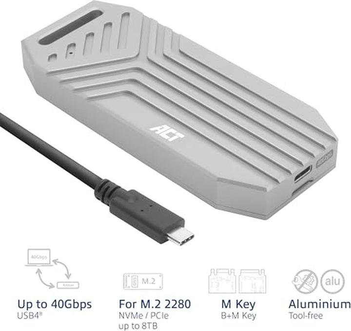 Image du produit ACT USB 40Gbps M.2 2280 NVMe / PCIe SSD Enclosure, tool-free (M.2 2280)