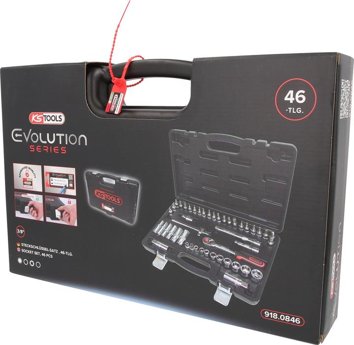 Actual product image KS Tools 3/8" CHROMEplus socket set, 46 pieces, hexagon, inch size, Flank Traction