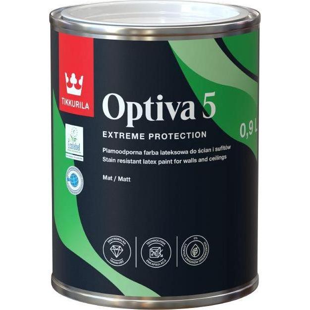 Tikkurila, Künstlerfarbe + Bastelfarbe, PAINT OPTIVA MATT 5 BA 0.9L (Weiss, 900 ml)
