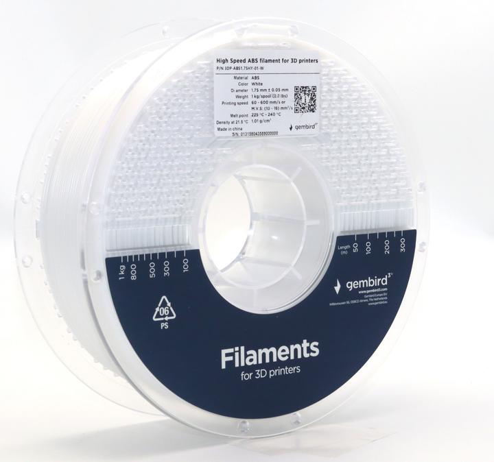 Image du produit Gembird 3DP-ABS1.75HY-01-W (ABS, 1.75 mm, 1000 g, Blanc)