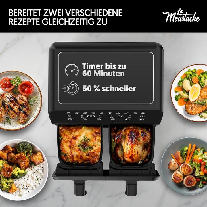 Produktbild Moustache Heissluftfritteuse XXL DuoFry mit 2 Fächern, 8L