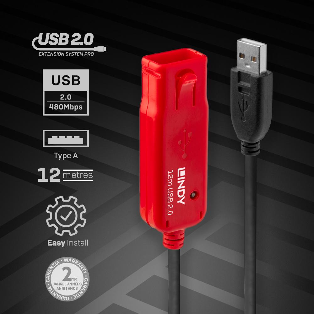 Thumbnail - Lindy Aktiv-Verlängerung PRO mit Hub (USB-A, 4 Ports), Dockingstation + USB Hub, Schwarz