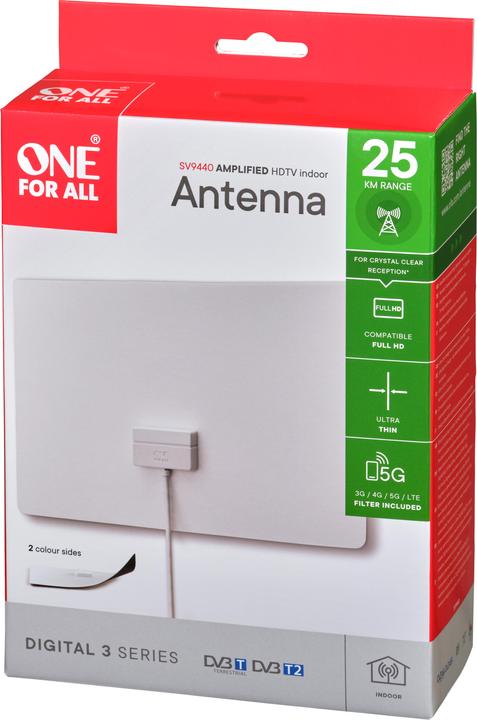 Immagine prodotto One for All Antenna a lamina amplificata per interni Euro (Antenna piatta, 45 dB, DVB-T / -T2)