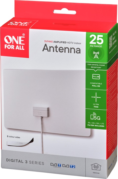 Image du produit One for All Antenne à feuille amplifiée d'intérieur Euro (Antenne plate, 45 dB, DVB-T / -T2)