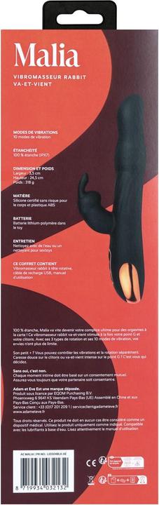 Actual product image Adam & Eve – Malia Rabbit Vibrator – Black