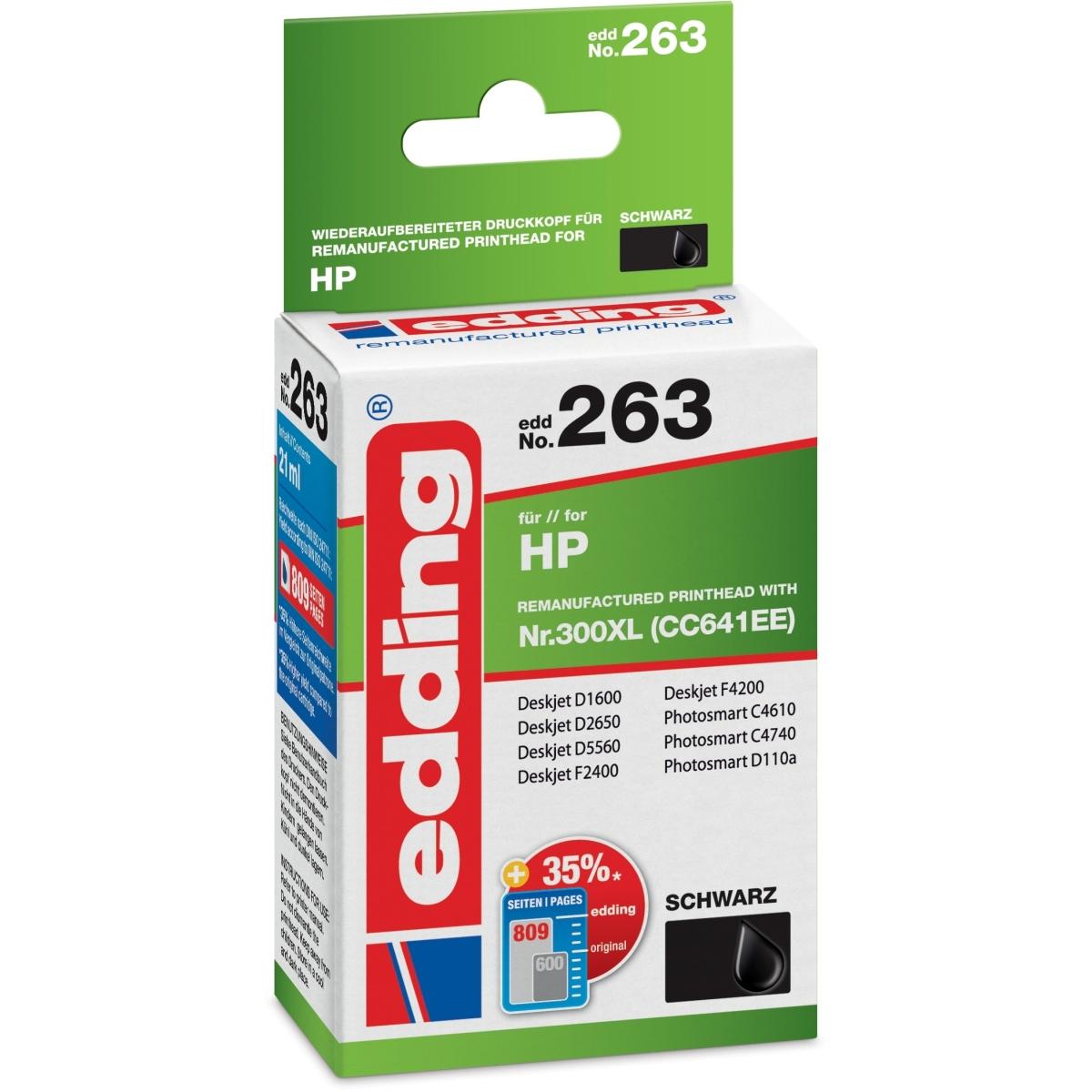 Edding, Druckerpatrone, Tintenpatrone kompatibel mit HP No. 300XL (CC641EE) schwarz (BK)