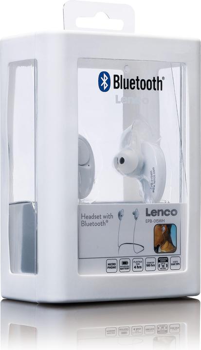 Produktbild Lenco EPB-015 im Ohr Binaural Bluetooth Weiss Mobiles Headset (4 h, Kabellos)