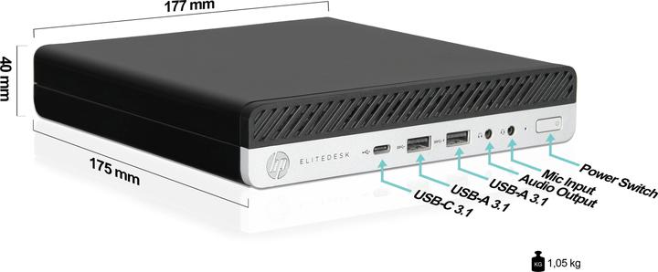Image du produit HP EliteDesk 800 G4 Mini PC (16 Go, 500 Go, A / Comme neuf)