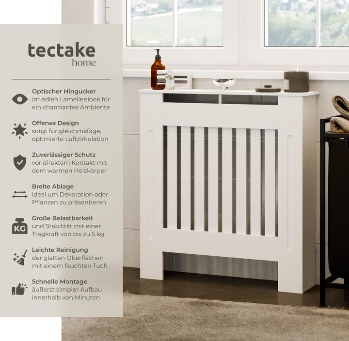 Image du produit tectake Heizkörperabdeckung Vila, im Lamellendesign, mit Ablage