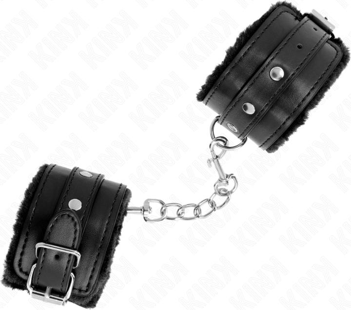 Actual product image Kink PREMIUM FURNISHED Wrist Cuffs BLACK WITH BLACK BELT ADJUSTABLE 17-29 CM