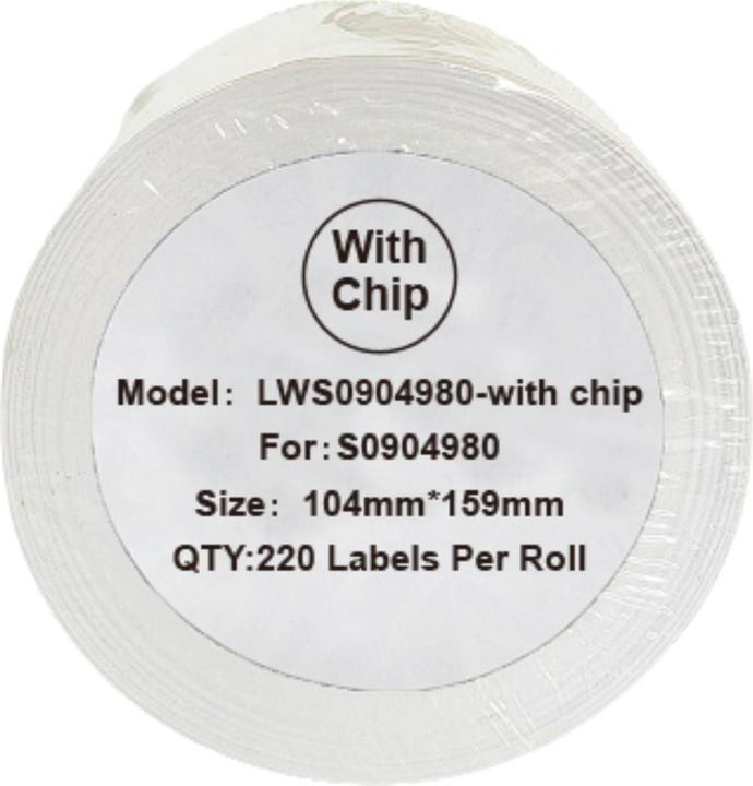Hermex Alternative Etikettenrolle zu Dymo 5XL mit Chip / S0904980 mit Chip (104 mm)