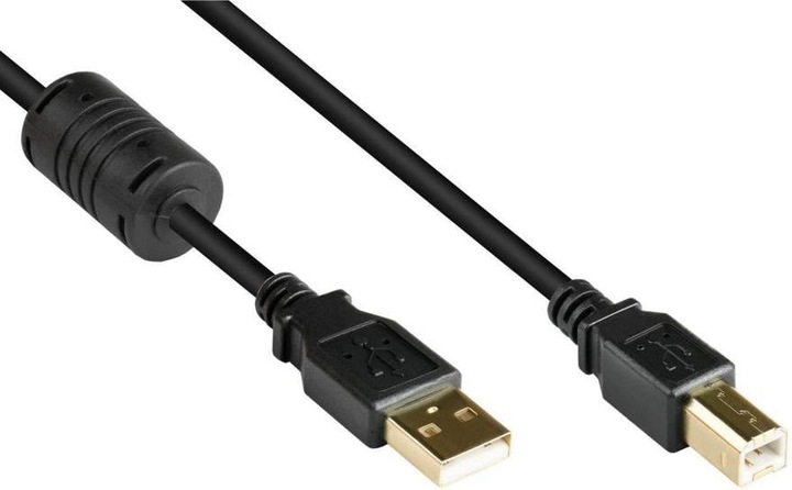 Produktbild Varia SO-36633 - Anschlusskabel USB 2.0 A an B, mit Ferritkern, vergoldet, schwarz, 0,5m (0.50 m, USB 2.0)